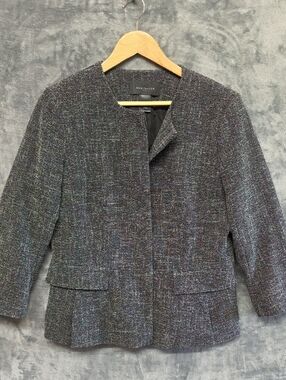 Ann Taylor Factory Gray Multicolor Tweed Collarless Jacket sz 12